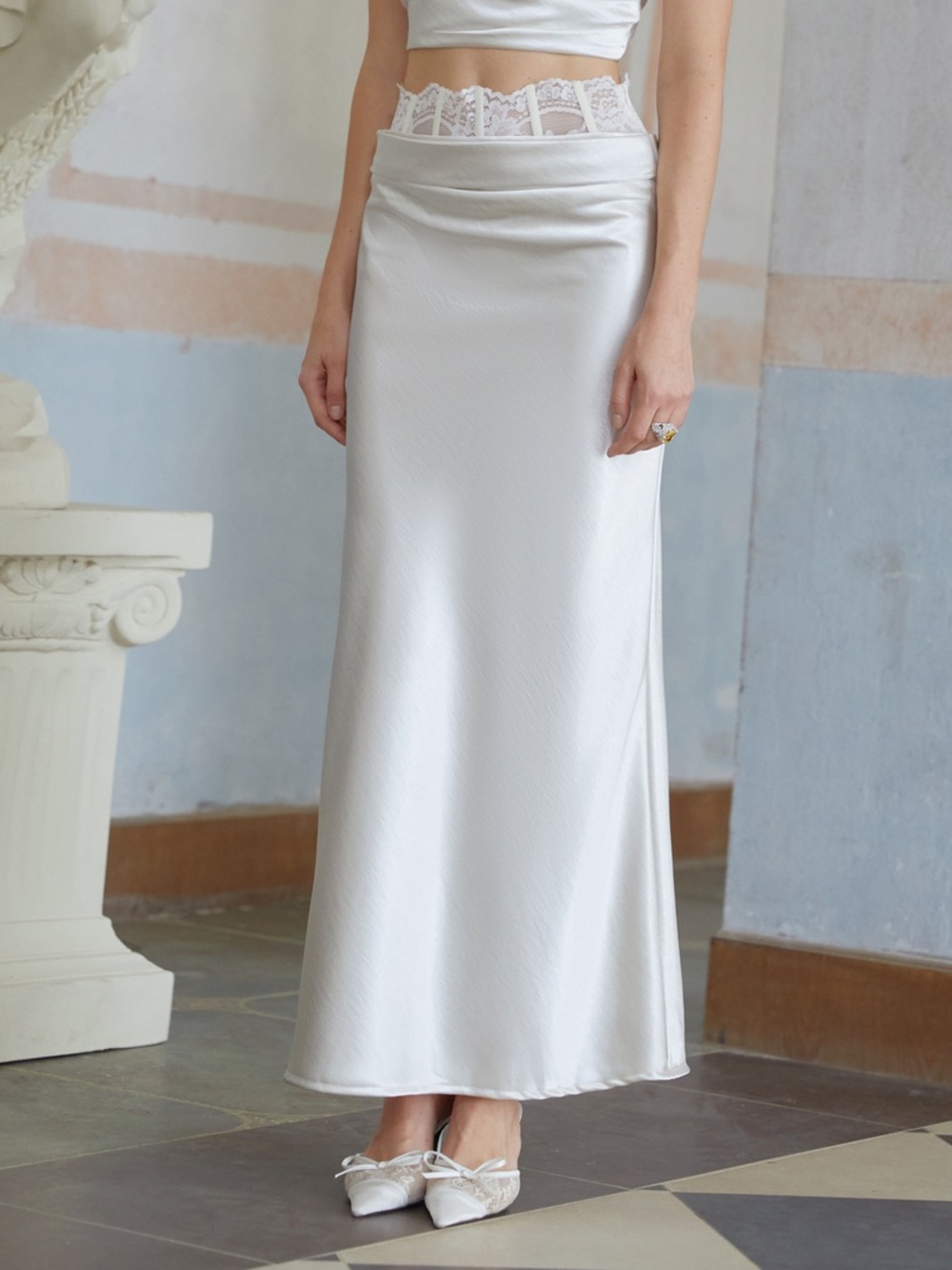 NWT Eeva White Floral Lace Panel Maxi Skirt